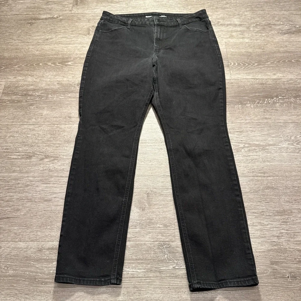 Old Navy Jeans Womens 14 Black Denim Wow Straight High Rise Stretch‎ 33x28 Adult